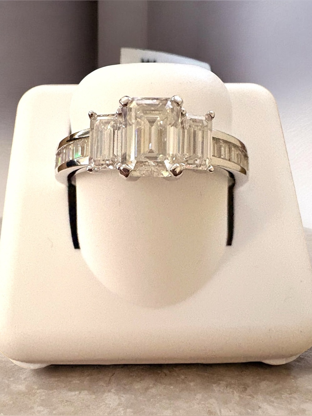 Sterling Silver 1.50CTW Emerald Cut Past, Present and Future Ring Size 8